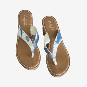 Sugar Shoes Sugar Daryn Cork Wedge Sandals Womens Blue Tie-Dye- 8M
